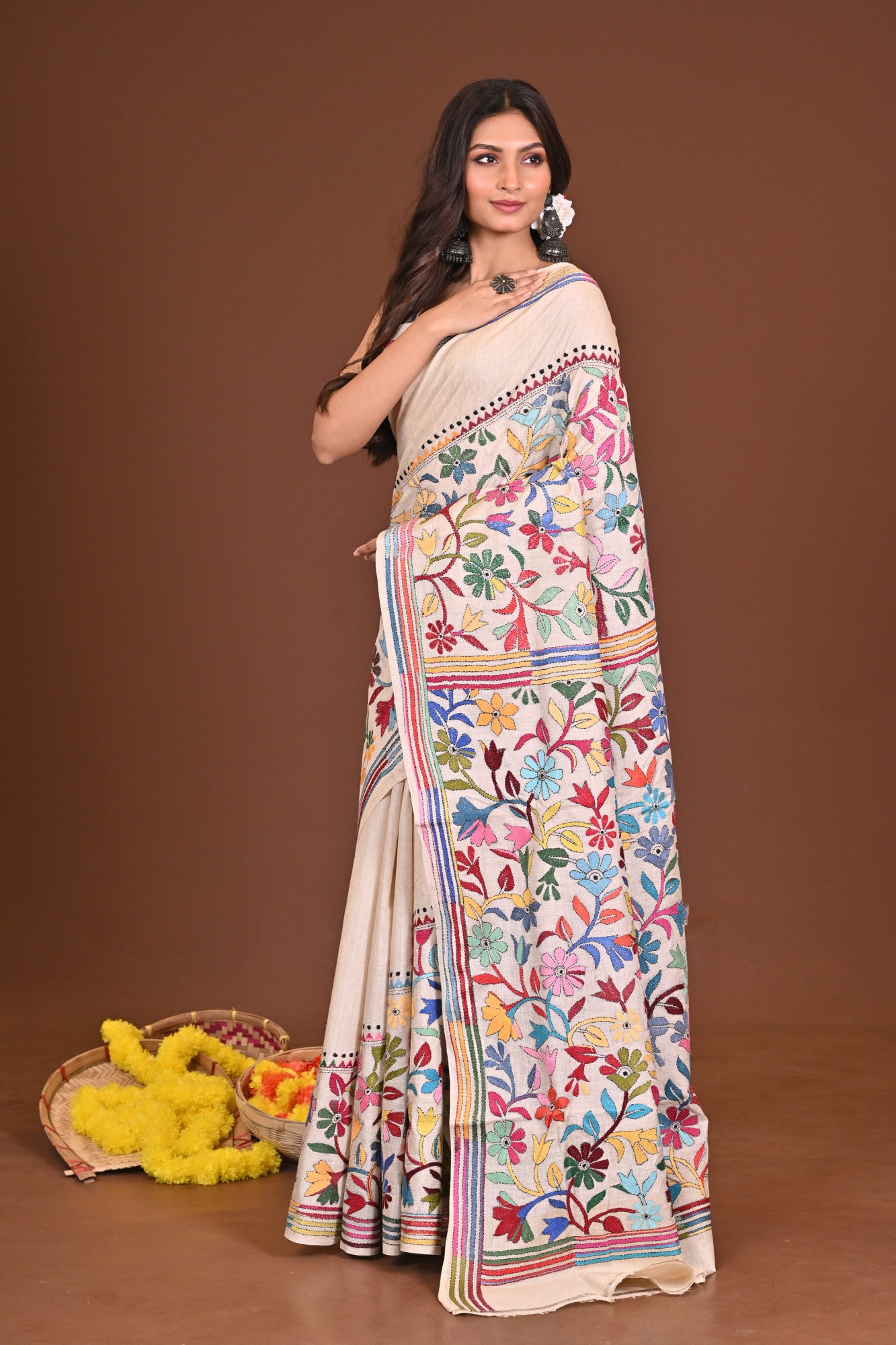 AGNIKANYA Pure Silk Kantha Stitch Saree Brige Thumbnail