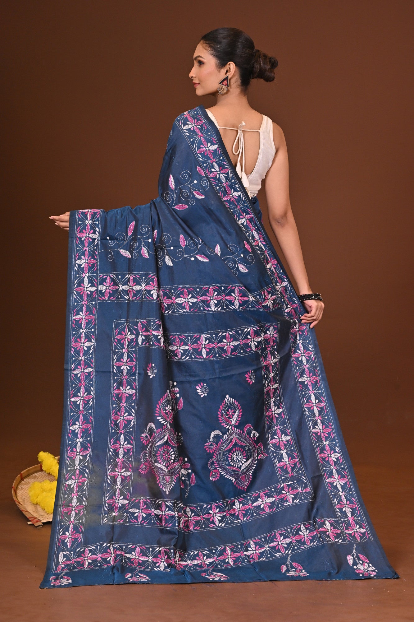 ASHARIKA Blended Silk Kantha Stitch Saree Thumbnail