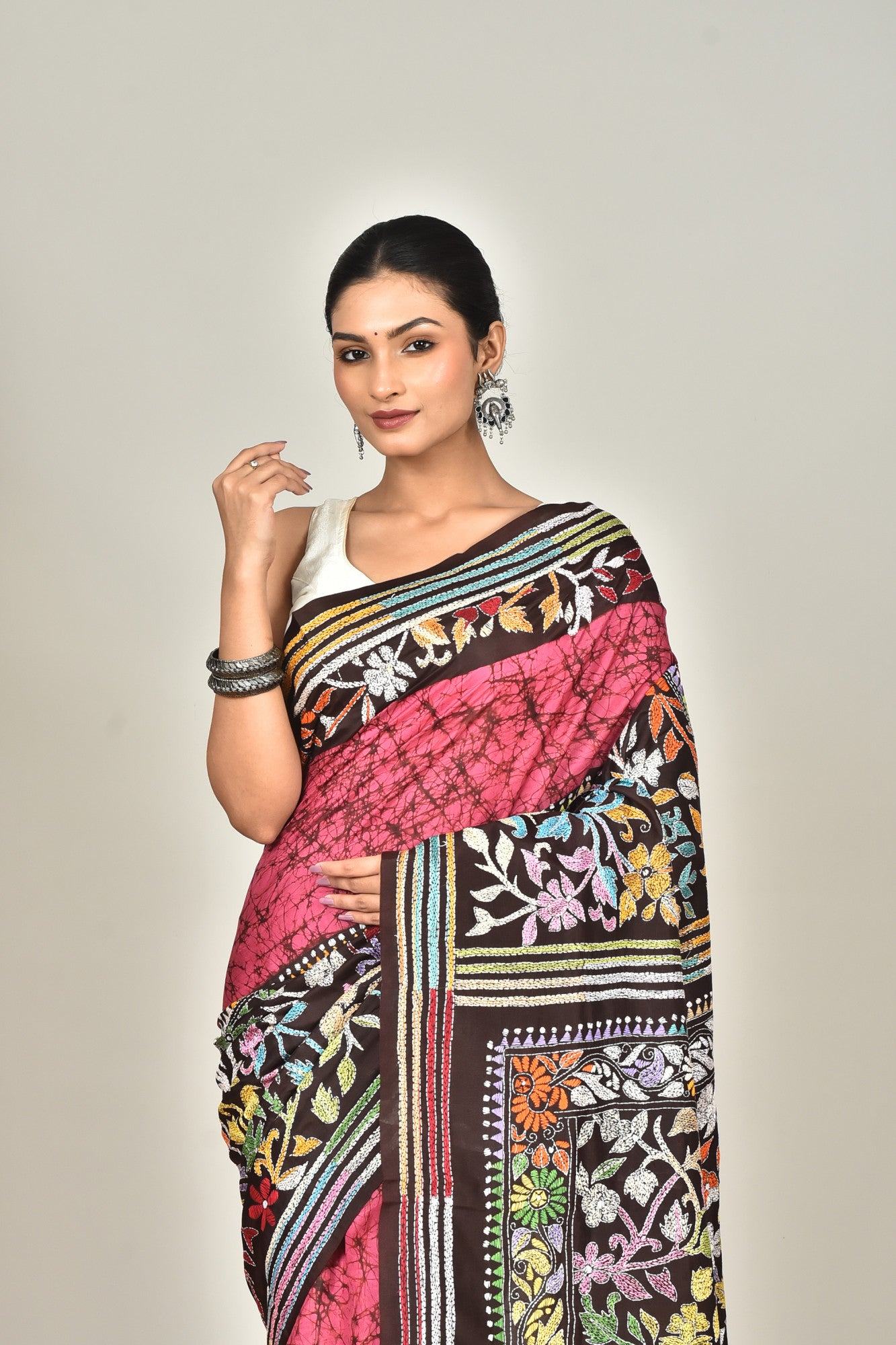 BANGALORE SILK BATIK KANTHA SAREE Thumbnail
