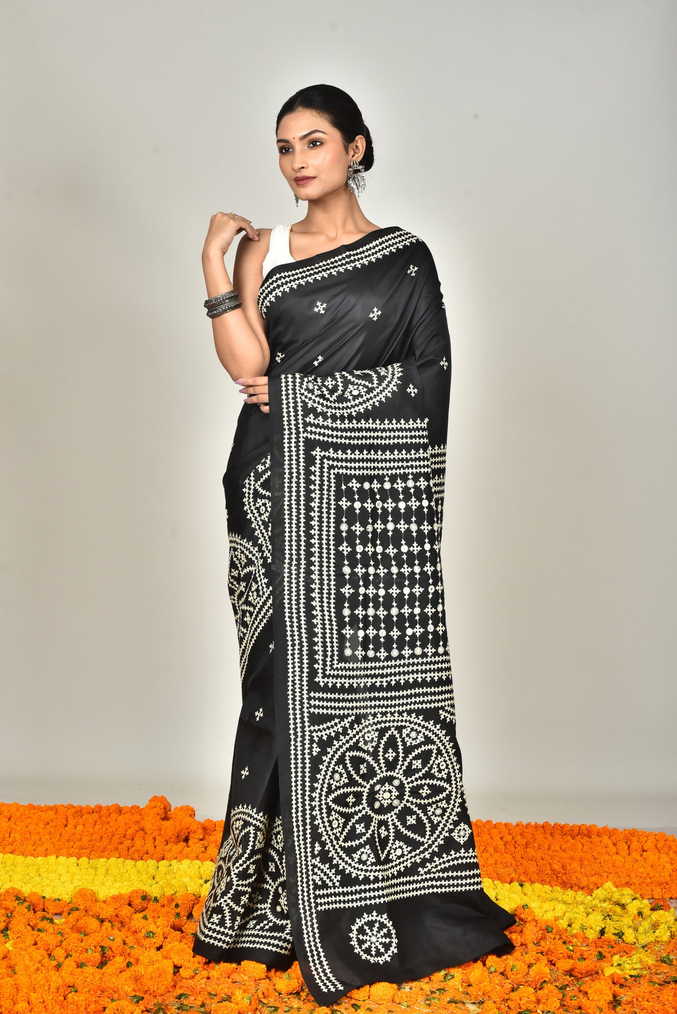 BANGALORE SILK BATIK KANTHA SAREE
