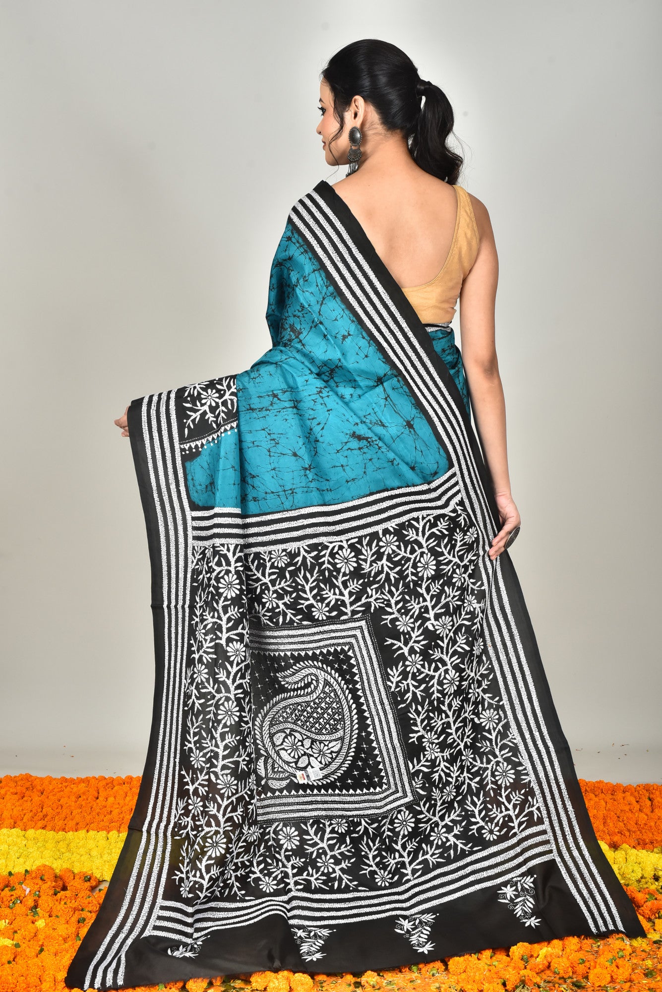 BANGALORE SILK BATIK KANTHA SAREE Thumbnail