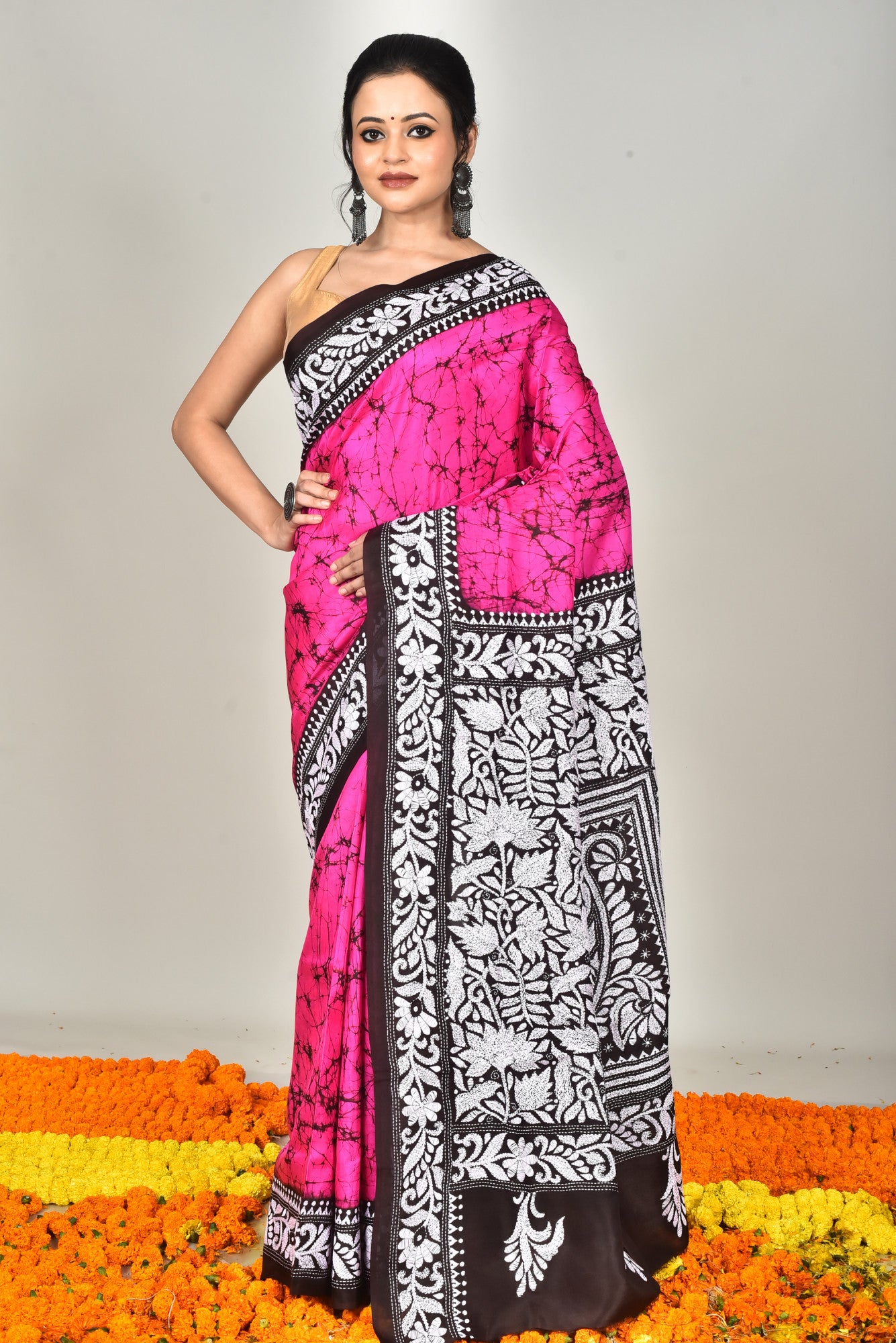 BANGALORE SILK BATIK KANTHA SAREE Thumbnail