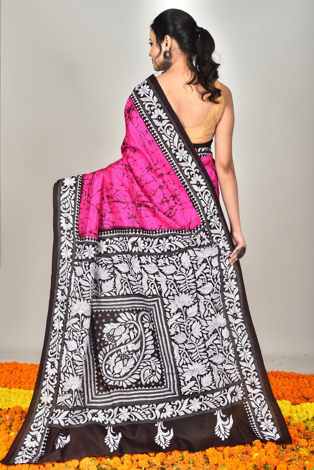 BANGALORE SILK BATIK KANTHA SAREE Thumbnail