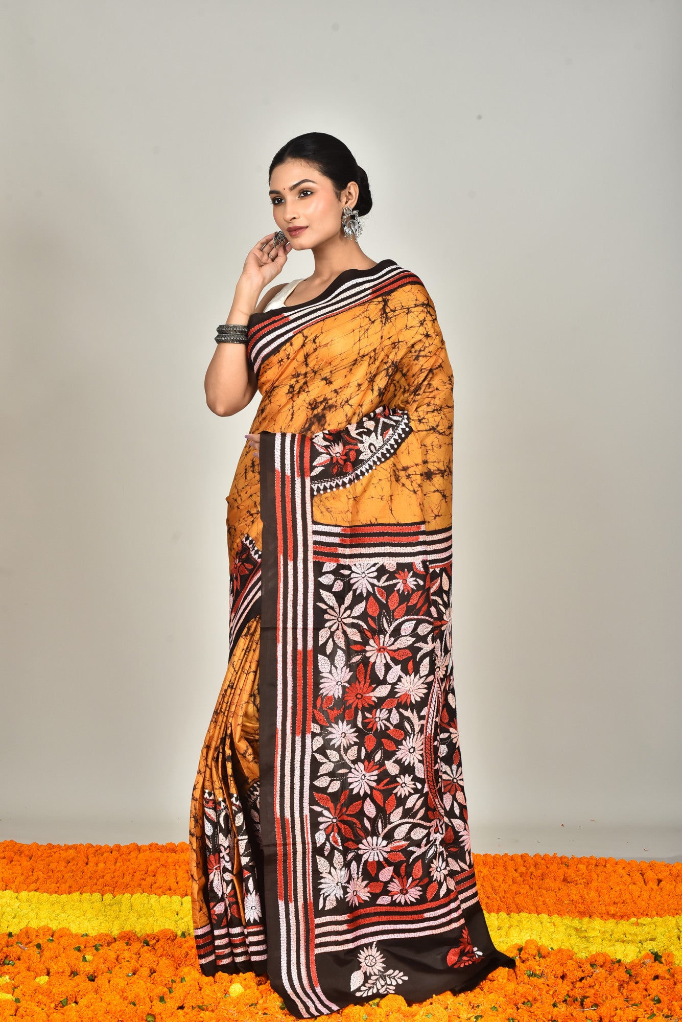 BANGALORE SILK BATIK KANTHA SAREE Thumbnail