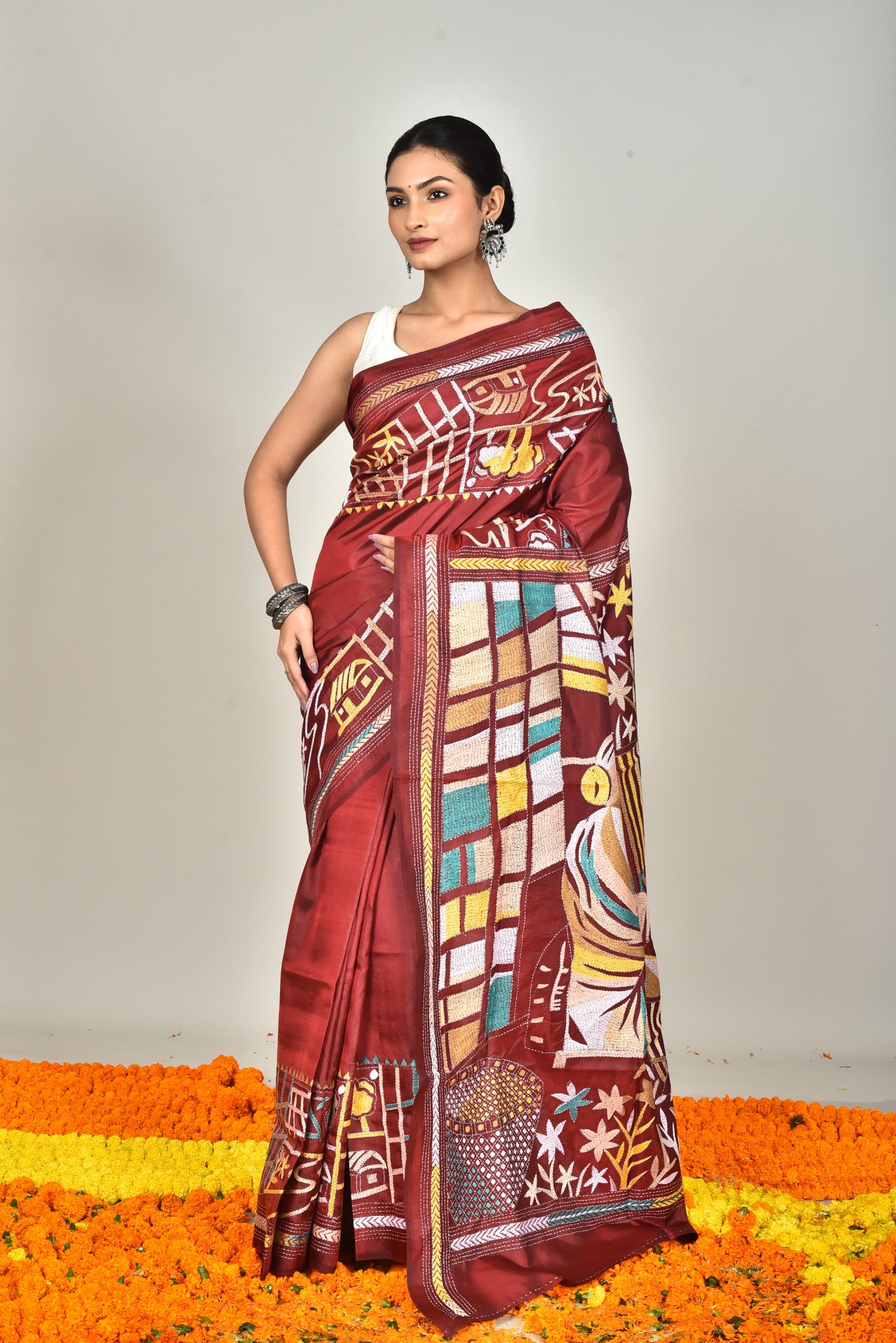 BANGALORE SILK KANTHA SAREE