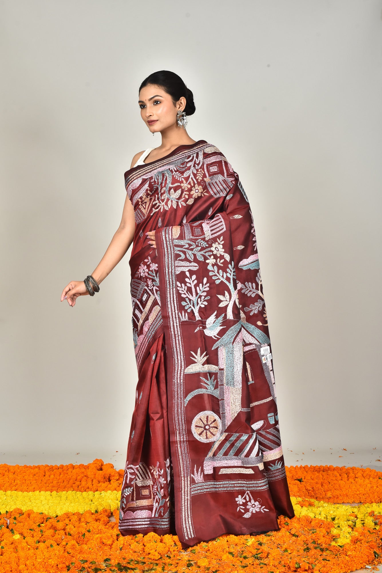 BANGALORE SILK KANTHA SAREE Thumbnail