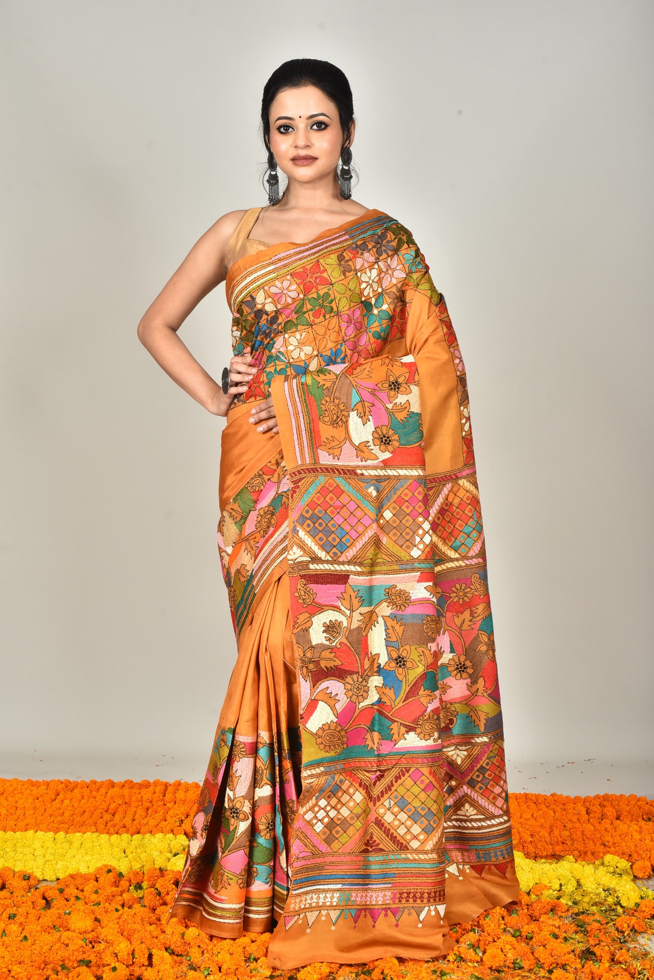 BANGALORE SILK  KANTHA SAREE Thumbnail