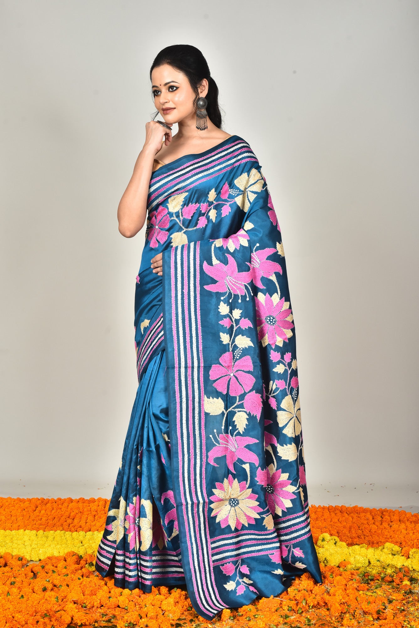 BANGALORE SILK KANTHA STITCH SAREE Thumbnail