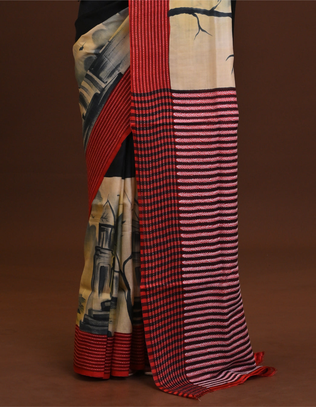Jalchuri Pure Silk Katha Stitch Saree Black Thumbnail
