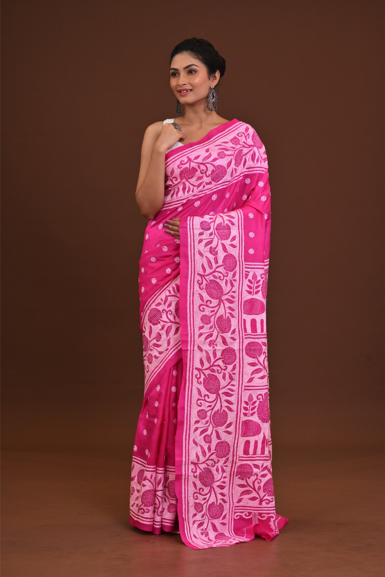 Pure Silk Kantha Stitch Saree