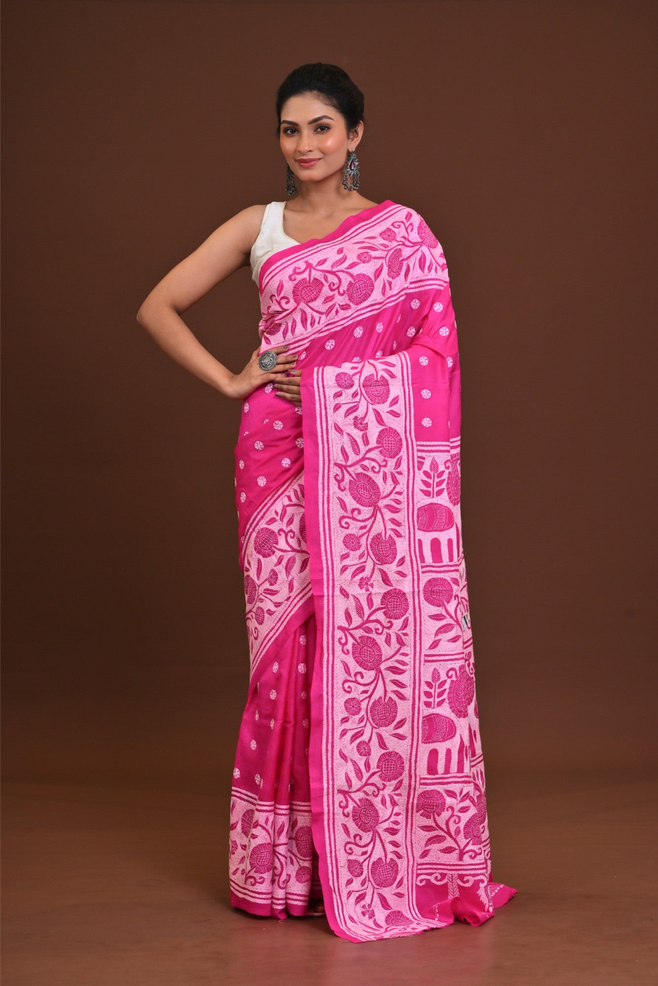 Pure Silk Kantha Stitch Saree Thumbnail