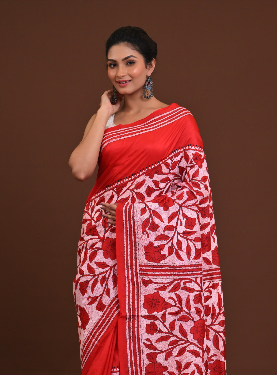 Pure Silk Kantha Stitch Saree