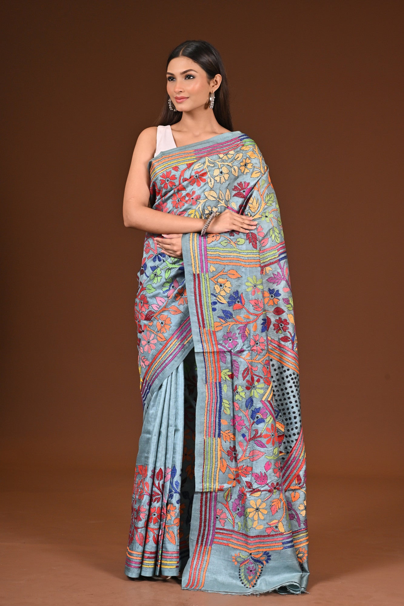 PURE  SILK KANTHA SAREE Thumbnail