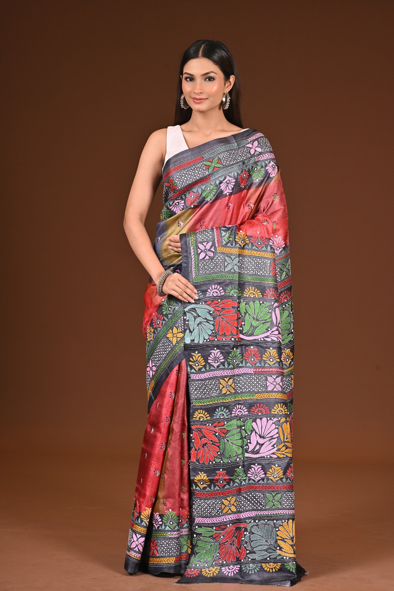 PURE  SILK KANTHA SAREE Thumbnail