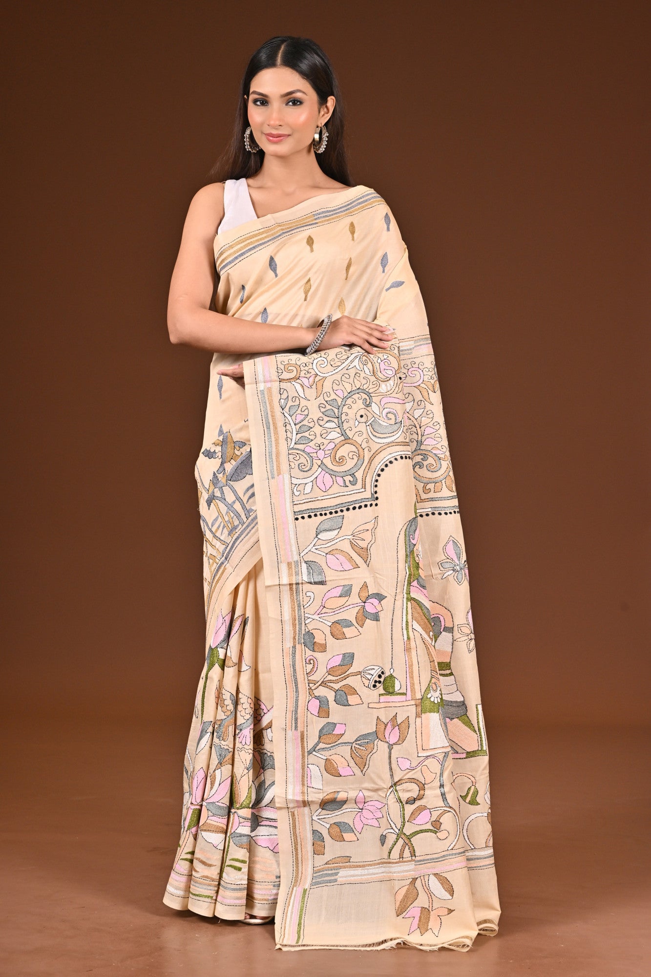 PURE  SILK KANTHA SAREE