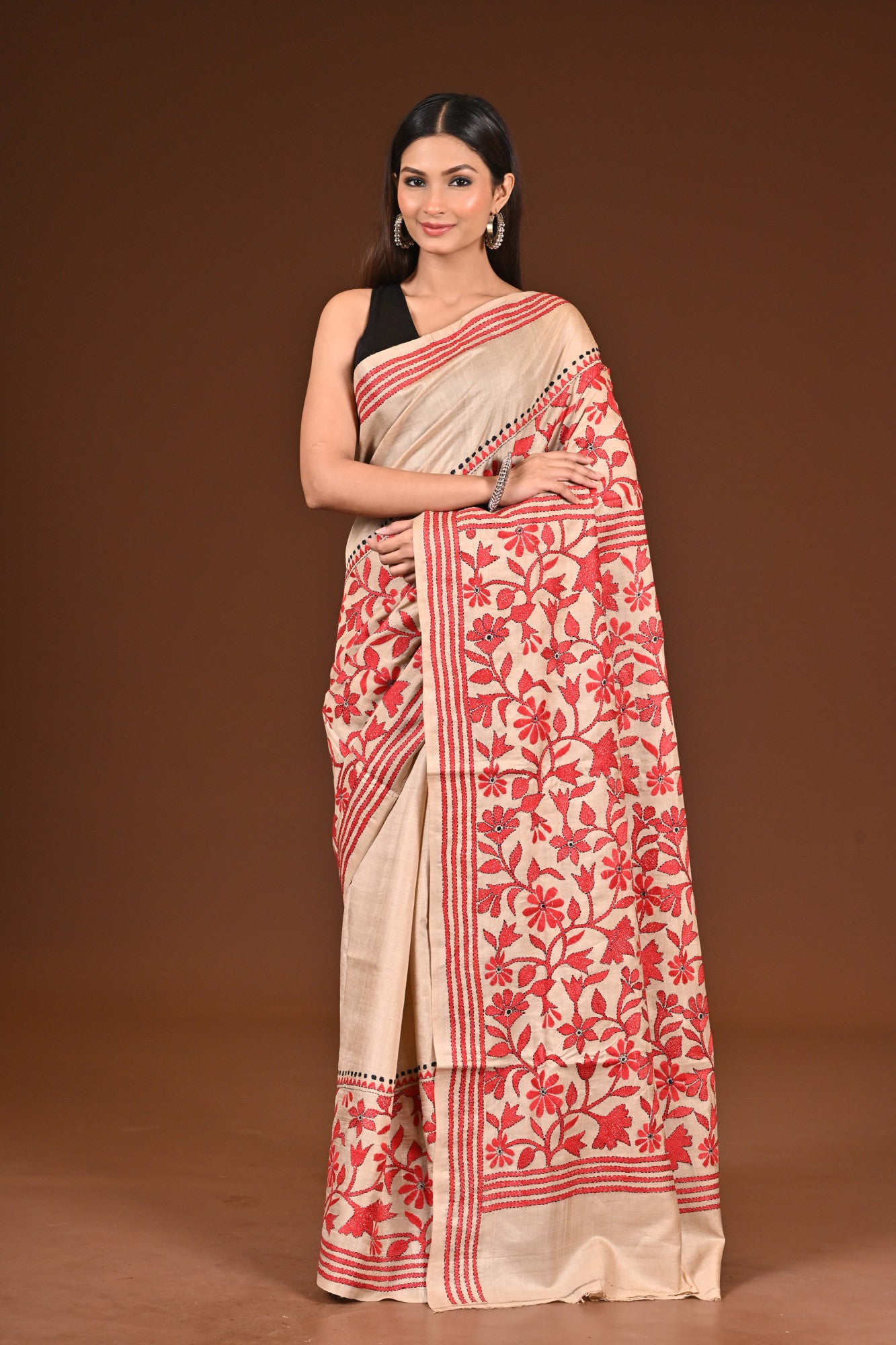 PURE  SILK KANTHA SAREE