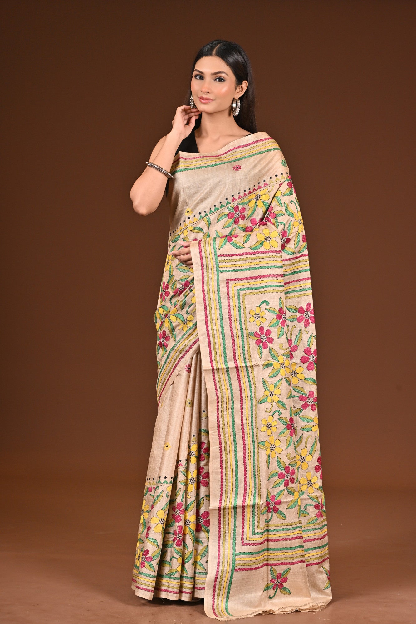 PURE  SILK KANTHA SAREE Thumbnail