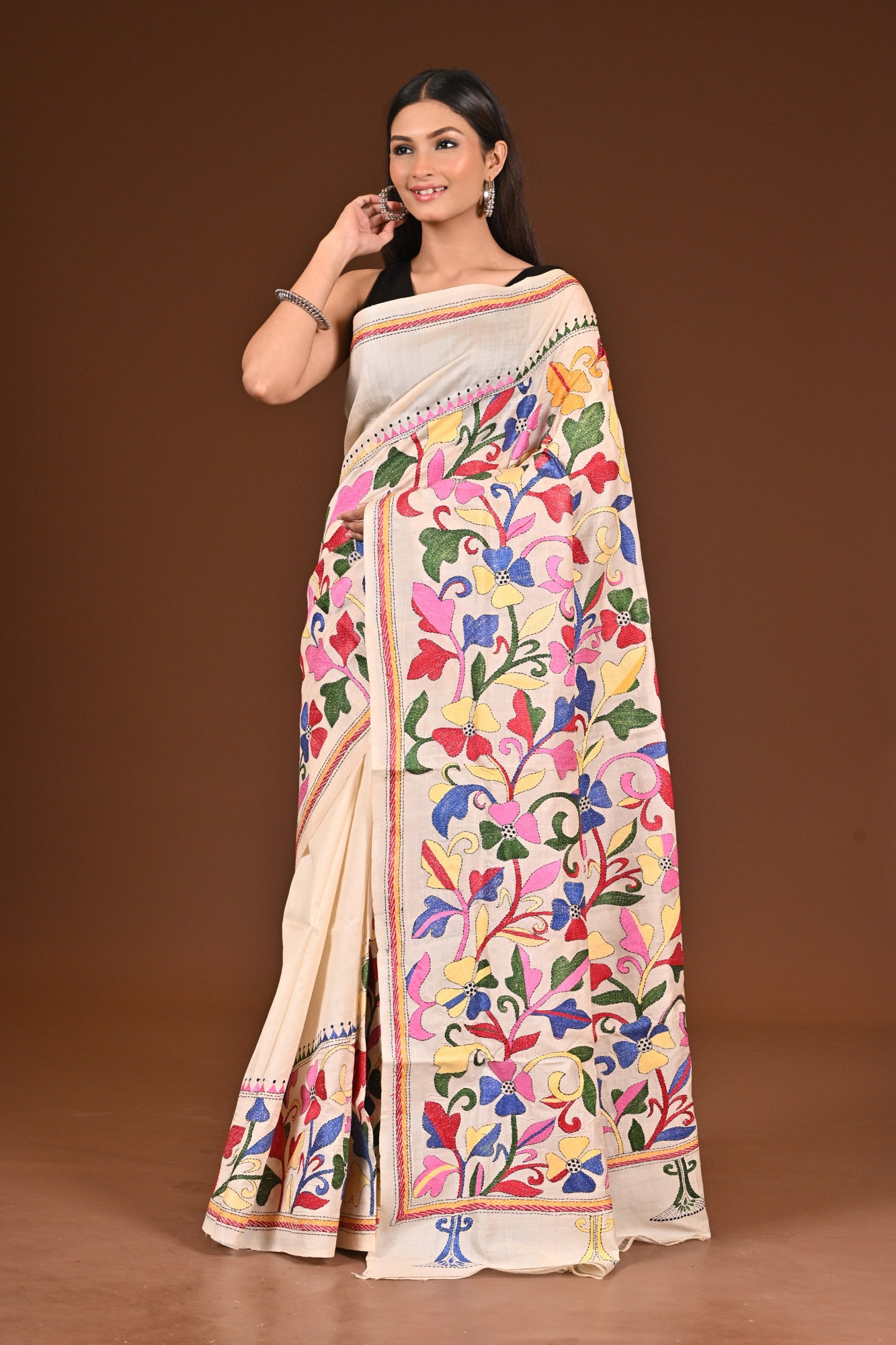 PURE  SILK KANTHA SAREE Thumbnail