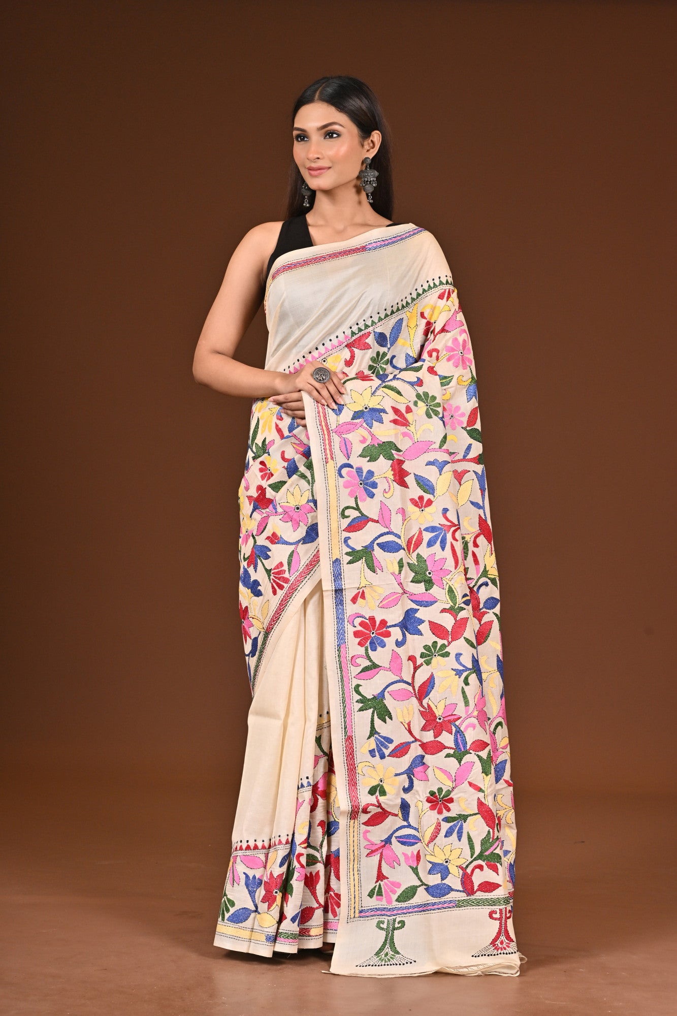 PURE  SILK KANTHA SAREE Thumbnail