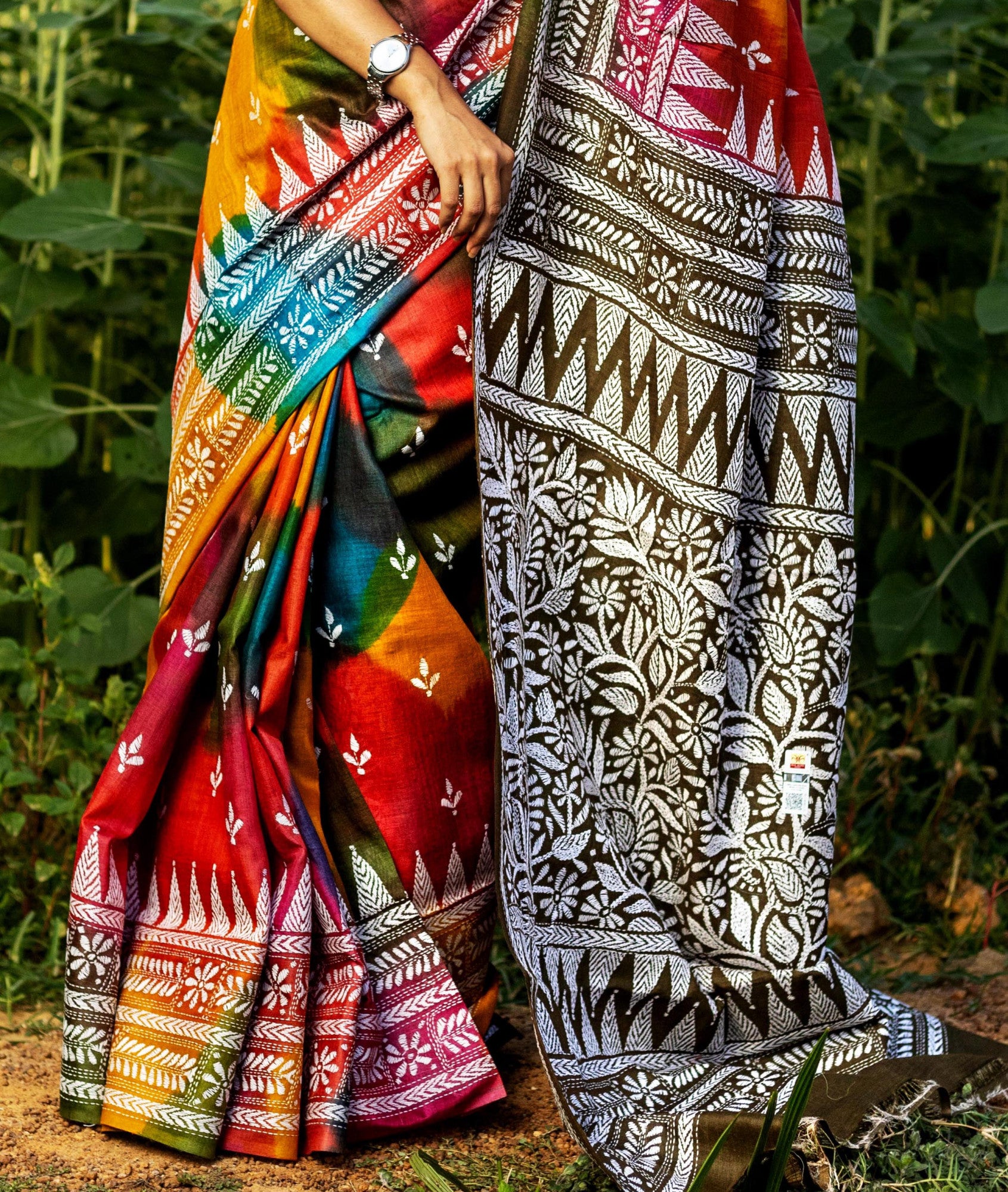 Pure Silk Kantha Saree Multicolor Thumbnail