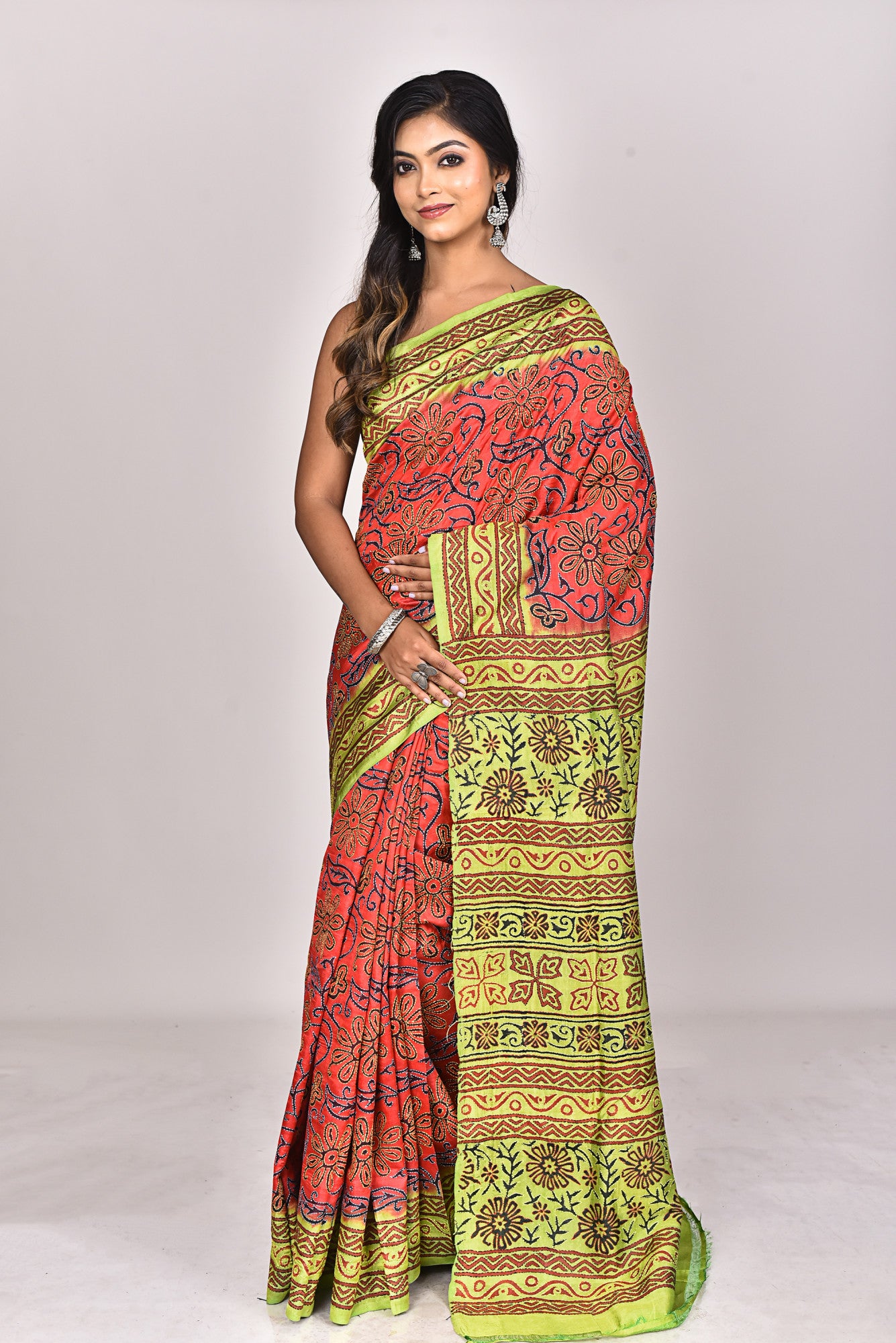 SILK BLOCK KANTHA SAREE Thumbnail