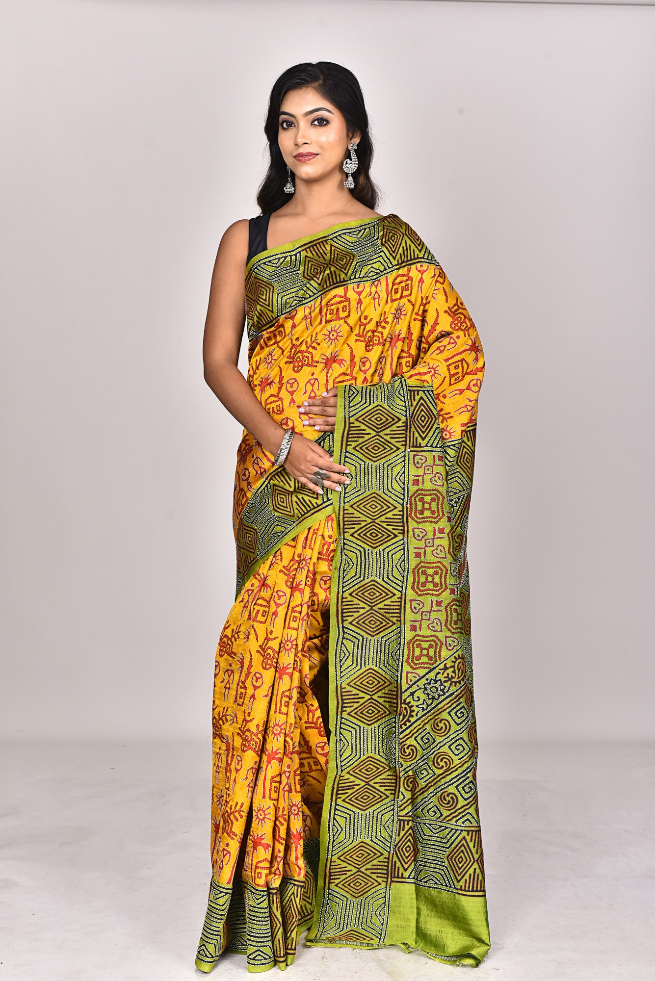 SILK BLOCK KANTHA SAREE Thumbnail
