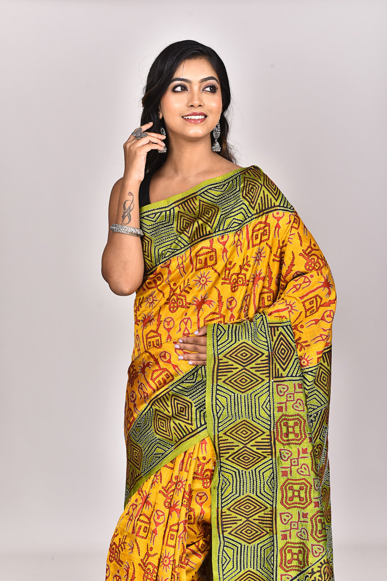 SILK BLOCK KANTHA SAREE Thumbnail