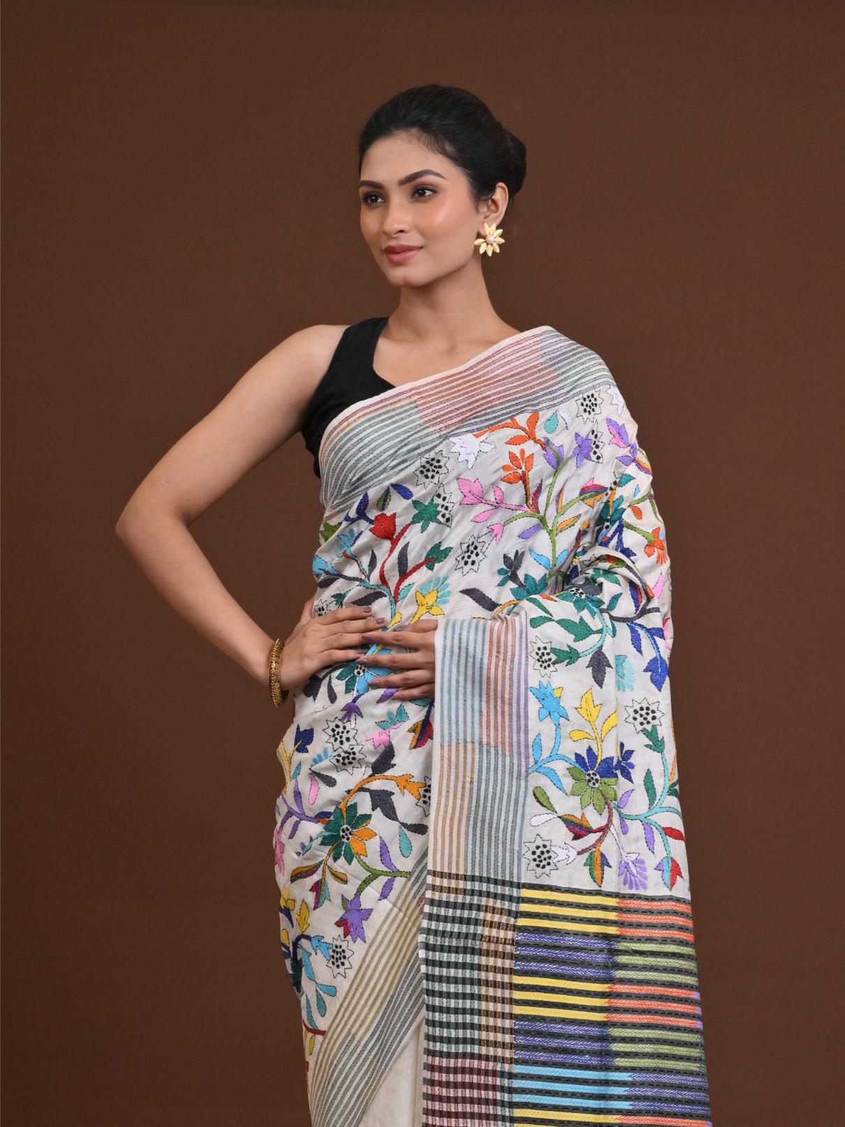 Silk Jalchuri Allover Kantha Saree Thumbnail