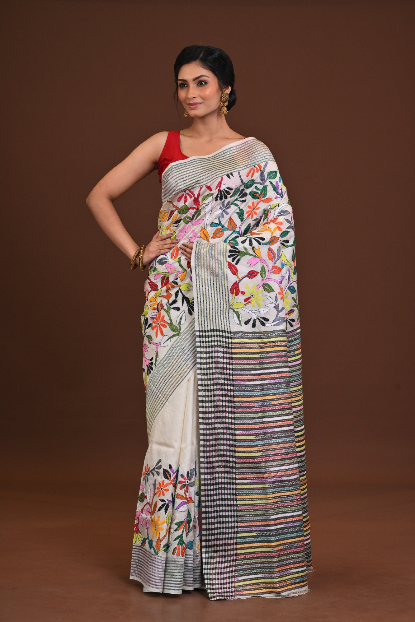 Silk Jalchuri Allover Kantha Saree Thumbnail