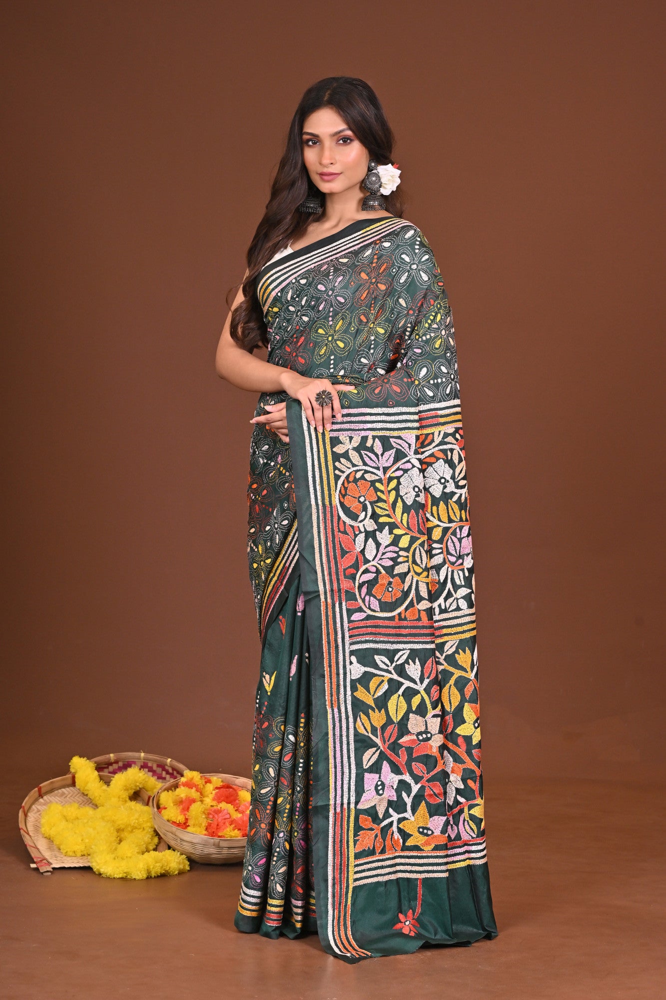 TAPASWINI BLENDED SILK KANTHA SAREE Thumbnail