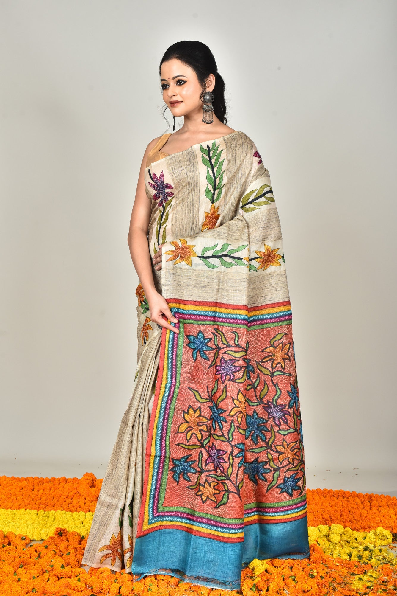 TUSSAR BLOCK HANDPRINT SAREE Thumbnail