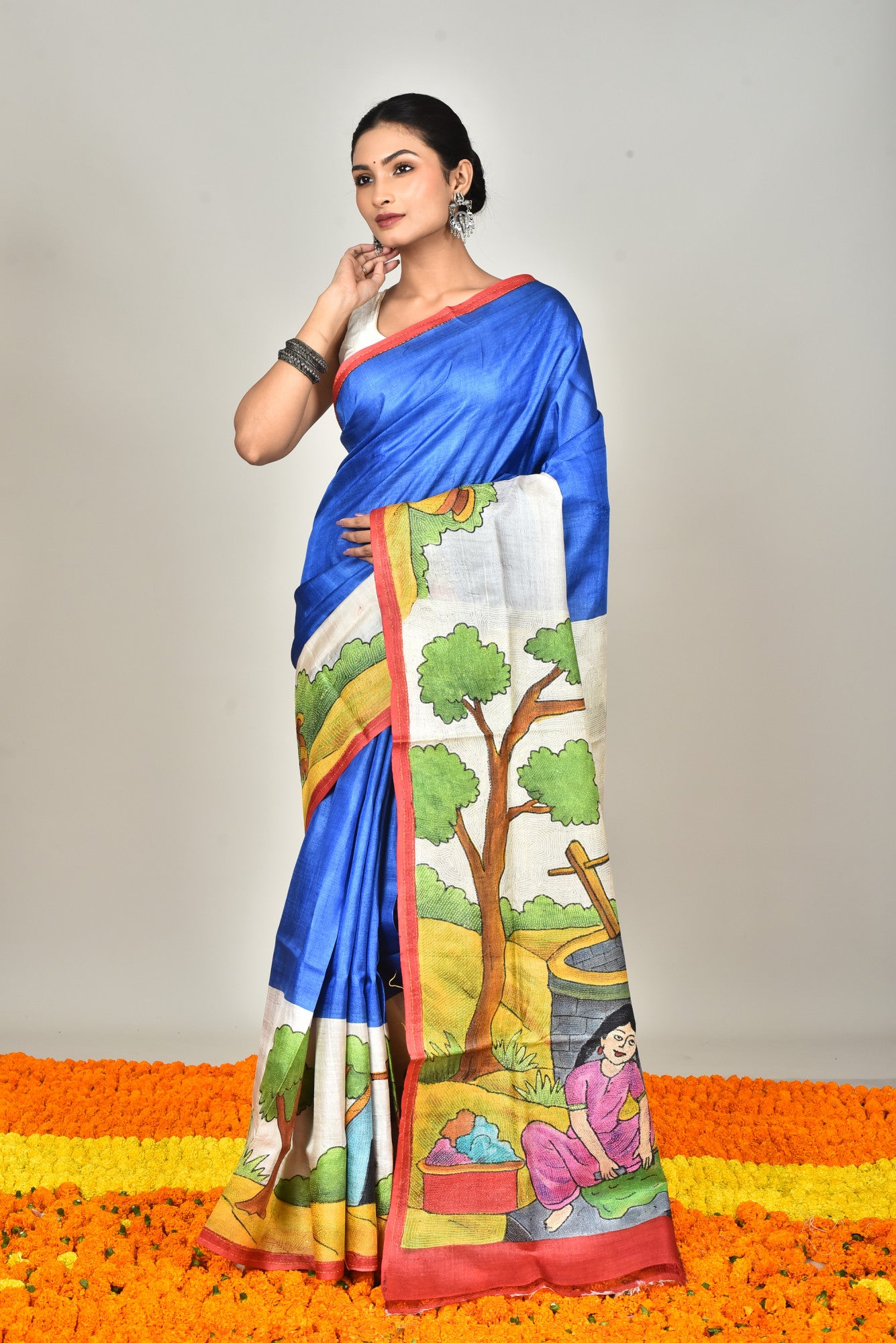 TUSSAR SILK HANDPRINT SAREE