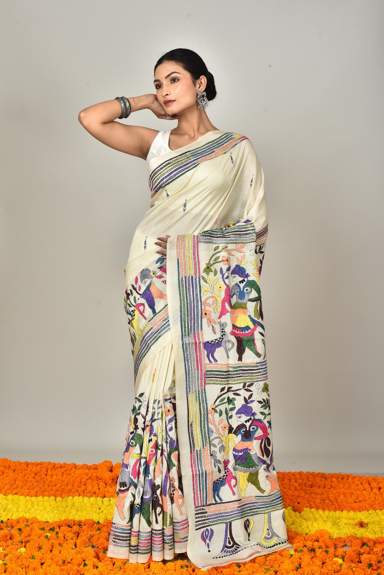 TUSSAR SILK KANTHA SAREE