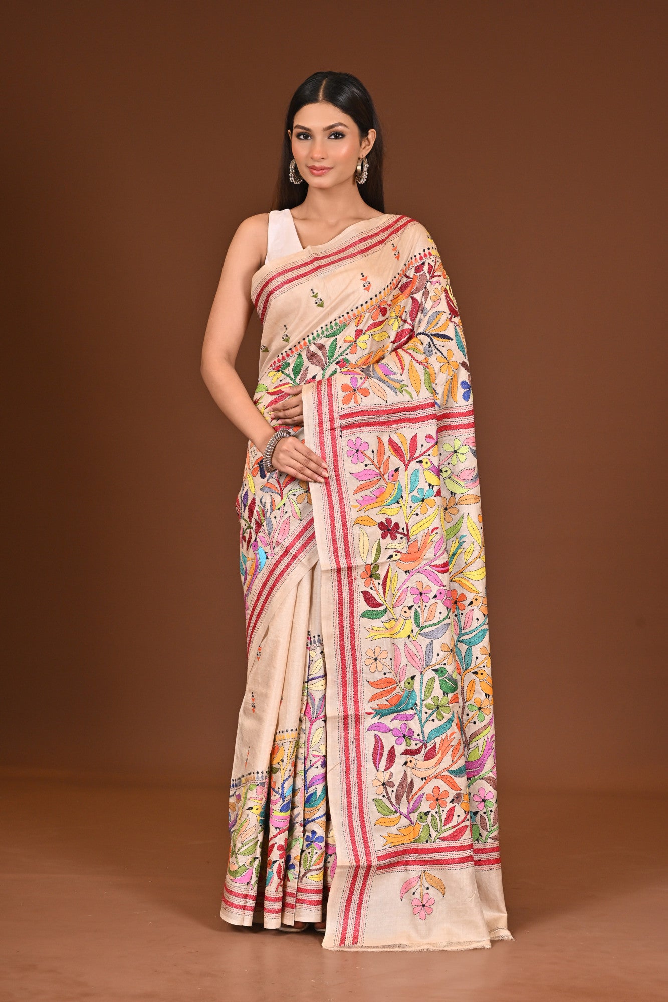 TUSSAR  SILK KANTHA SAREE Thumbnail