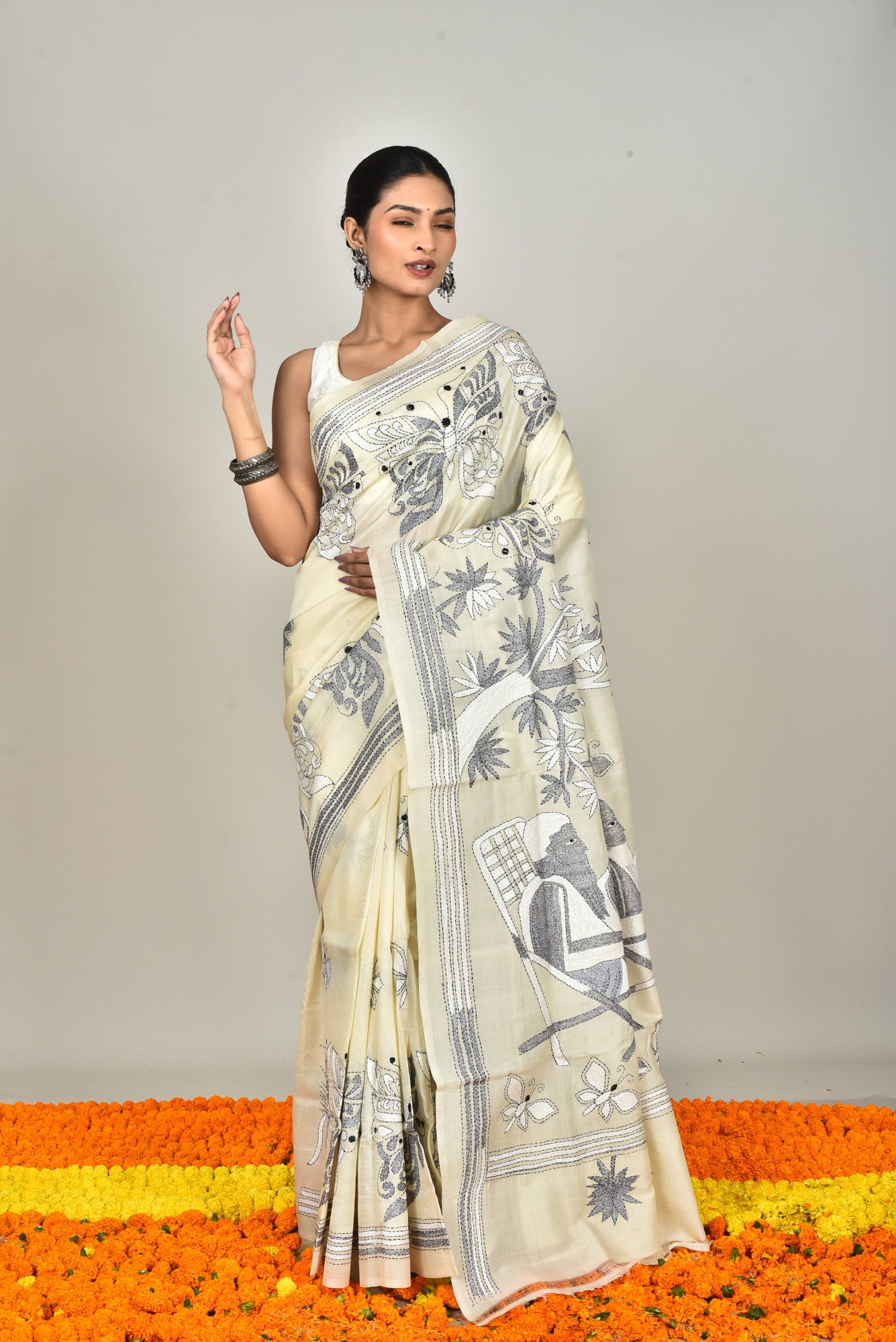 TUSSAR SILK KANTHA SAREE