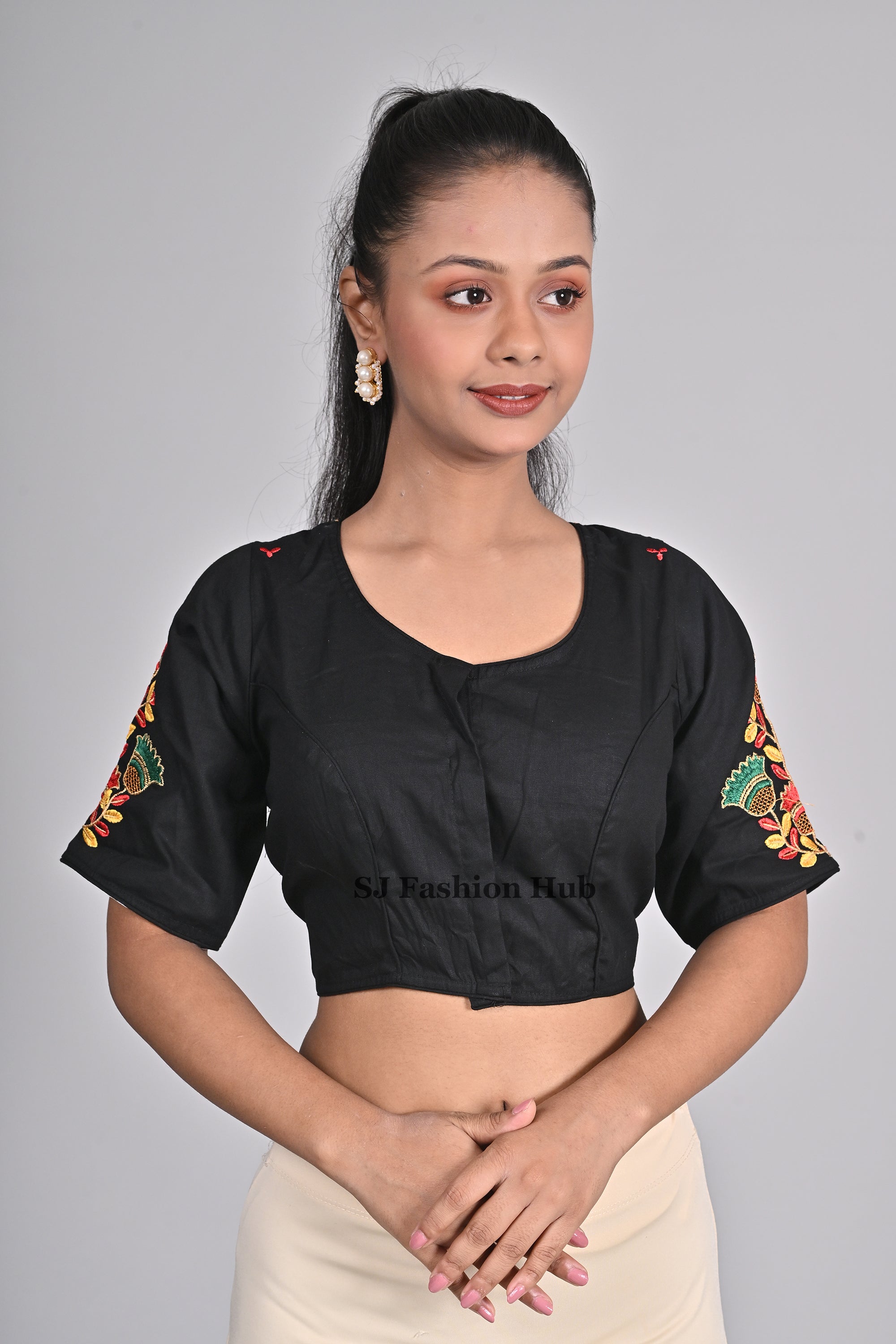 Black Embroidered blouses for sarees