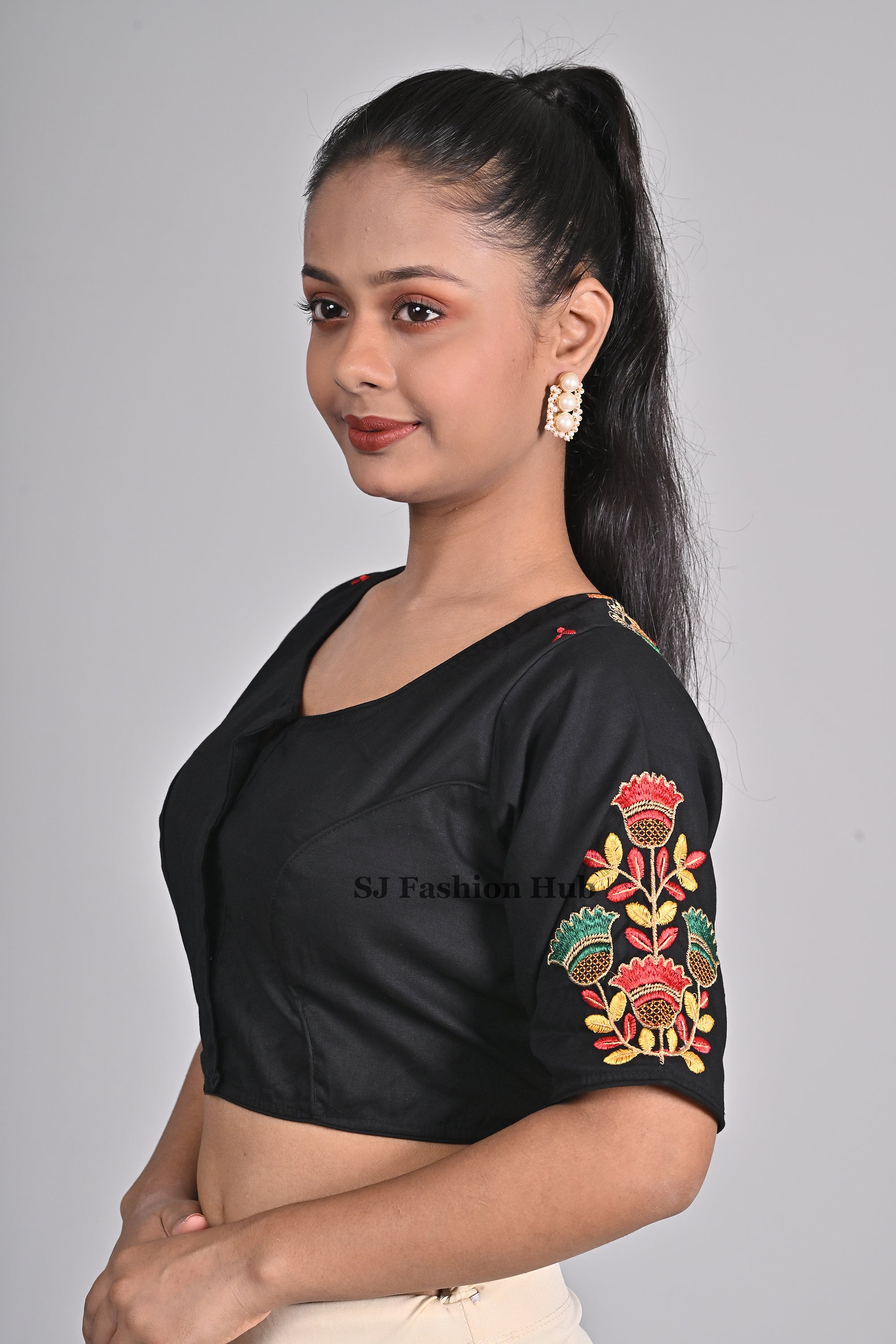 Black Embroidered blouses for sarees